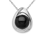 Sterling Silver Polished Black Onyx Teardrop Slide Pendant Necklace (18 Inches)